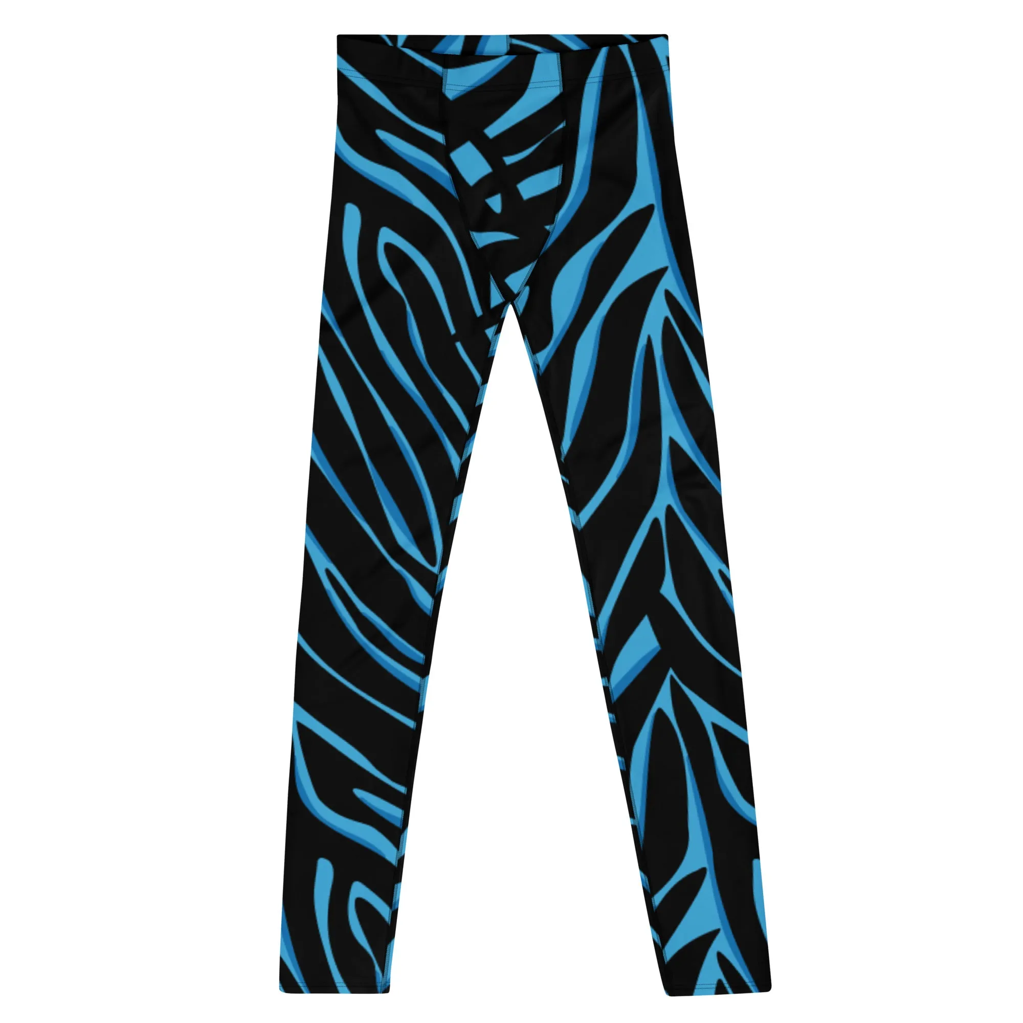 Blue Tiger Striped Men's Leggings, Blue Tiger Leggings, Blue Tiger Pants For Men - Made in USA/EU/MX