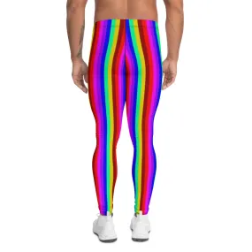 Bright Rainbow Men's Leggings, Colorful Gay Pride Festival Parade Tights-Made in USA/EU/MX