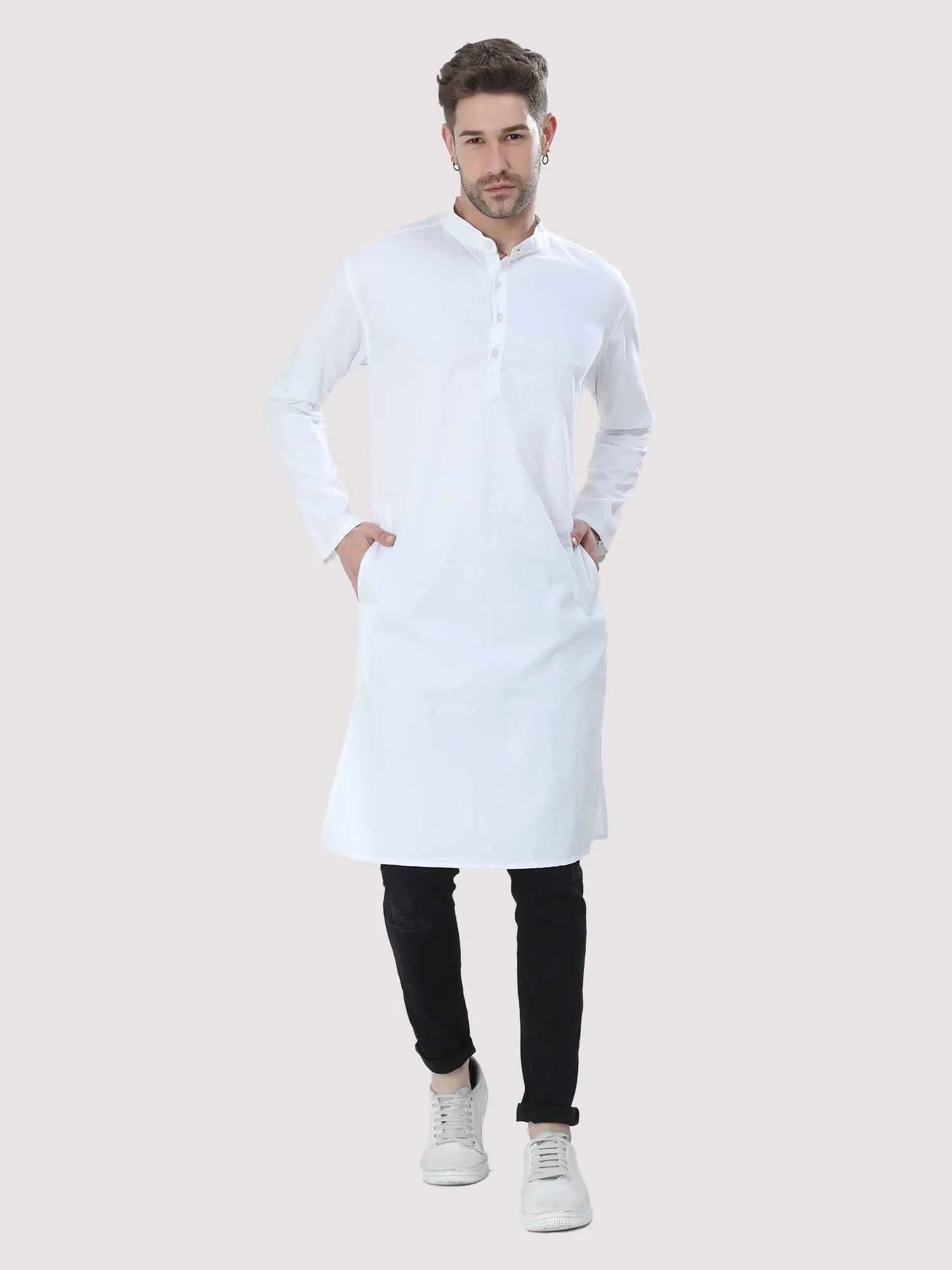 Bright White Solid Kurta