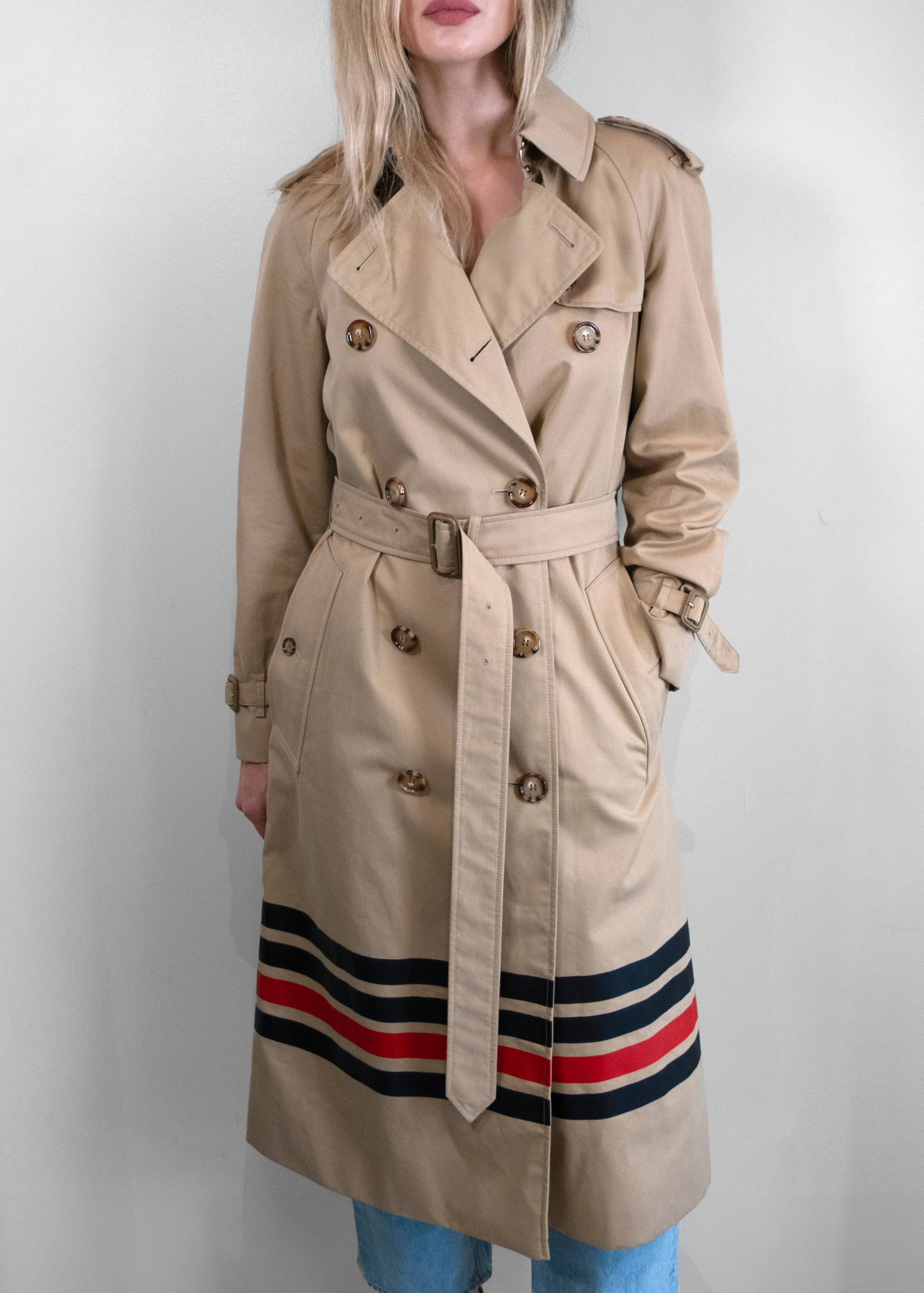 Burberry Stripe Detail Gabardine Trench Coat