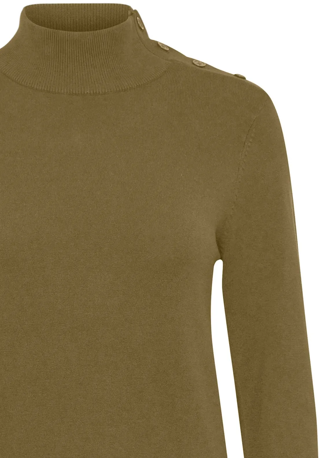 b.young Morla Button Detail Polo Neck Jumper, Olive Green