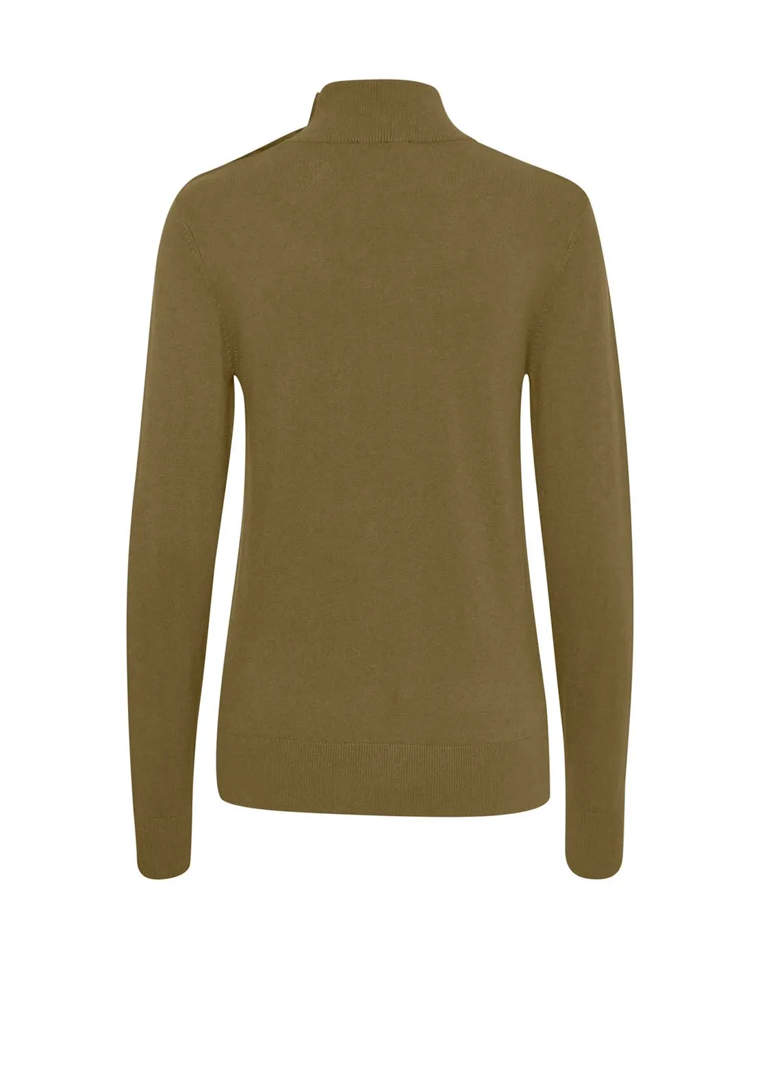 b.young Morla Button Detail Polo Neck Jumper, Olive Green