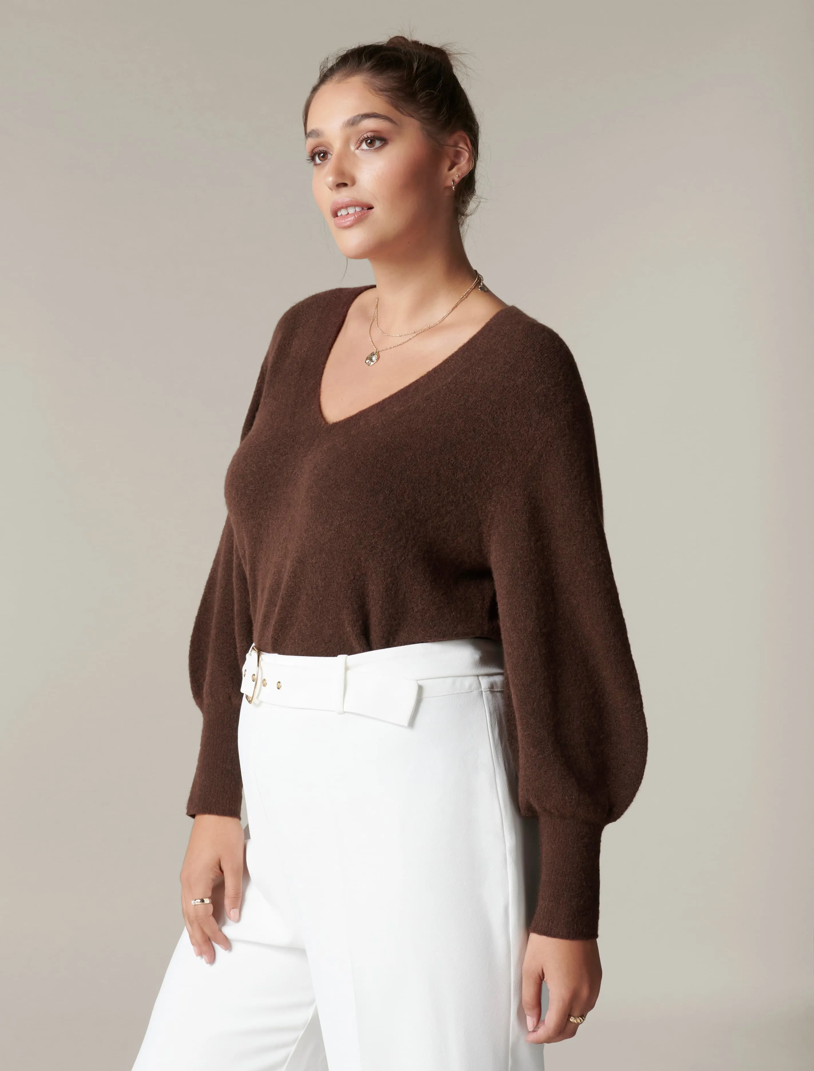 Carly Curve V-Neck Blouson Jumper