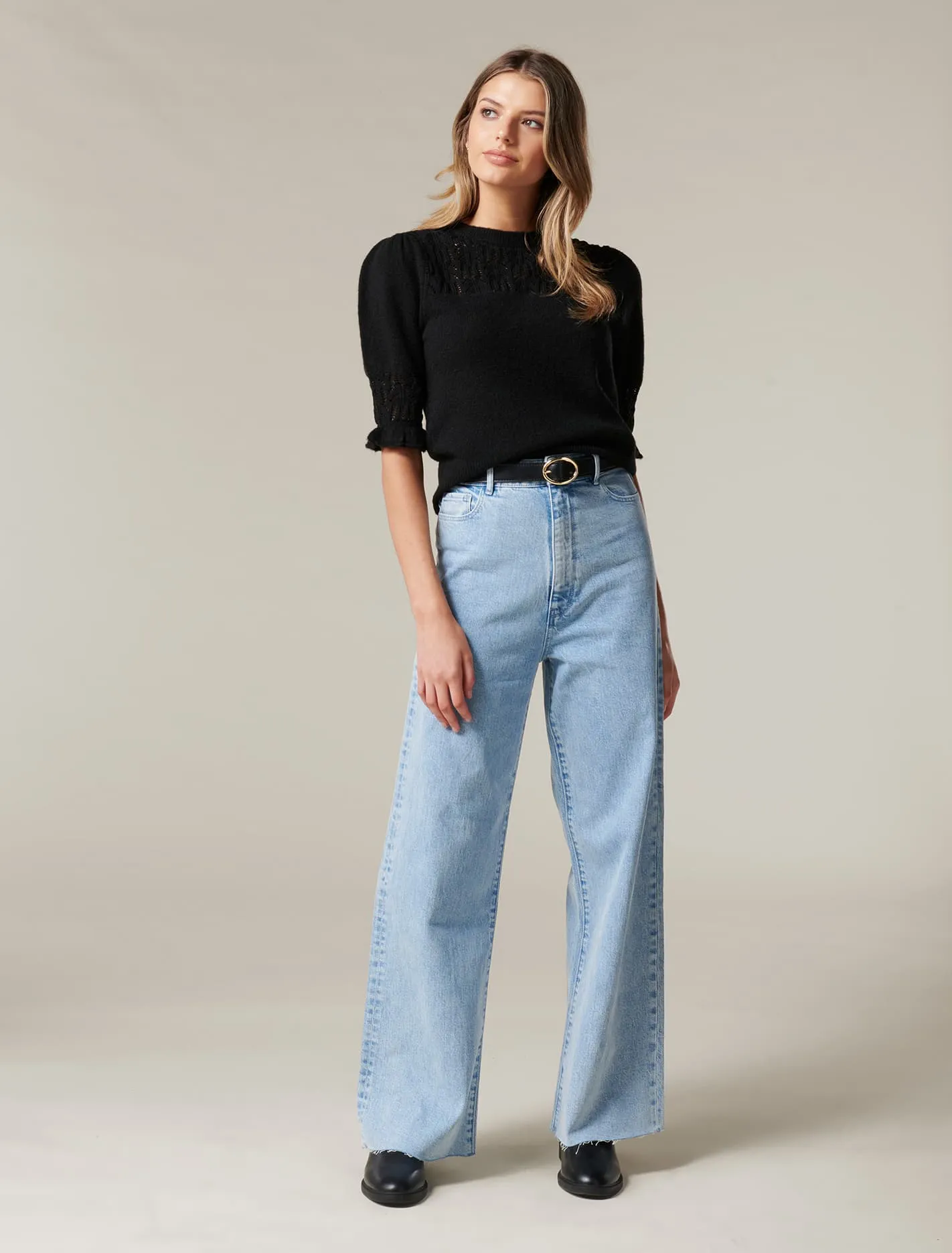 Casey Pointelle Yoke Knit Top