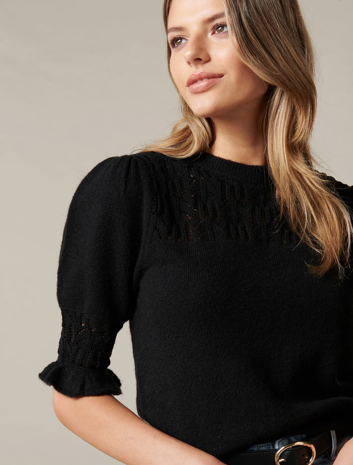 Casey Pointelle Yoke Knit Top