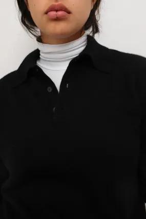 CASHMERE SILK BLACK POLO SWEATER