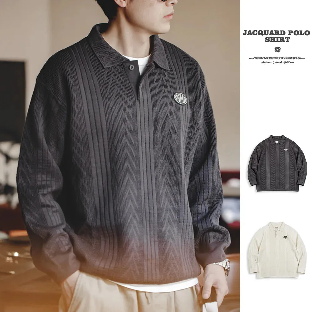 Casual Jacquard Polo Sweaters Men's Texture-Rich Knit Pullover