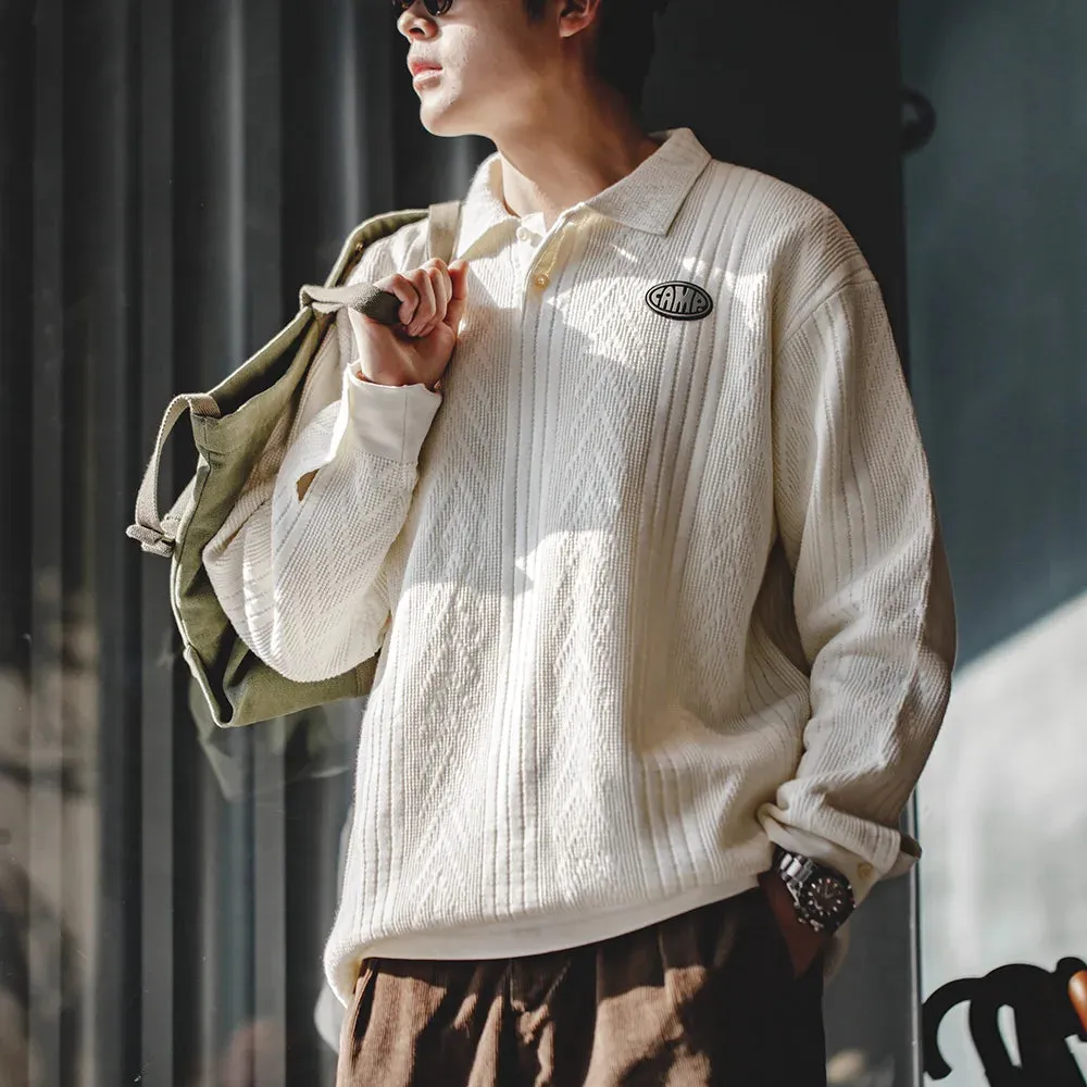 Casual Jacquard Polo Sweaters Men's Texture-Rich Knit Pullover