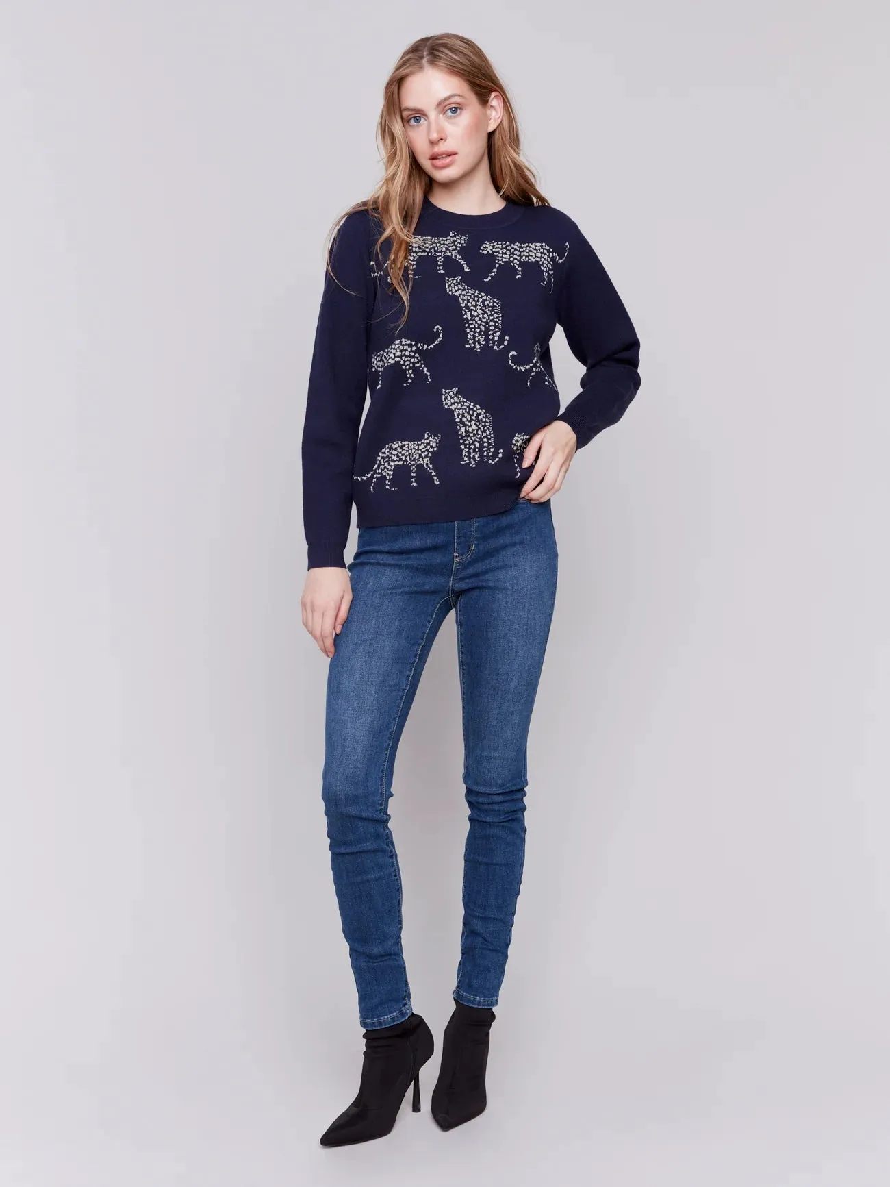 Charlie B Crew-Neck Sweater With Lurex Mix Yarn - C2763-101C