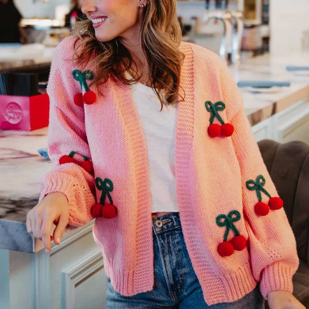 Cherry Long Sleeve Wholesale Sweater Cardigan