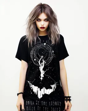 Child of the Cosmos Tee Dress - Vegan Oversized T-shirt Witchy Alt Style Cute Unisex Goth Black Dress Occult Fashion