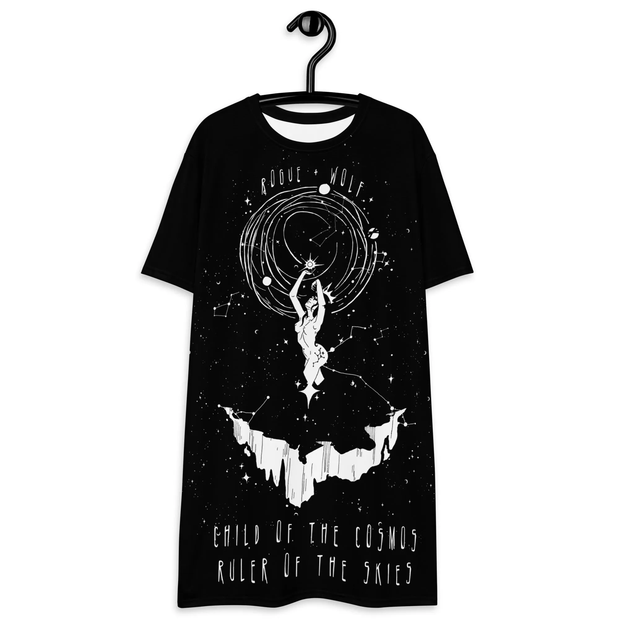 Child of the Cosmos Tee Dress - Vegan Oversized T-shirt Witchy Alt Style Cute Unisex Goth Black Dress Occult Fashion