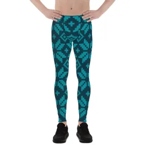 Christmas Style Blue Men's Leggings, Blue X'Mas Snowflake Pattern Festive Best Holiday Tights For Men - Made in USA/EU/MX