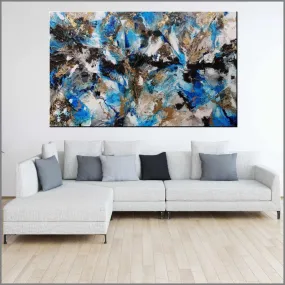 Coastal Grunge 250cm x 150cm Metallic Gold Blue Textured Abstract Painting (SOLD)