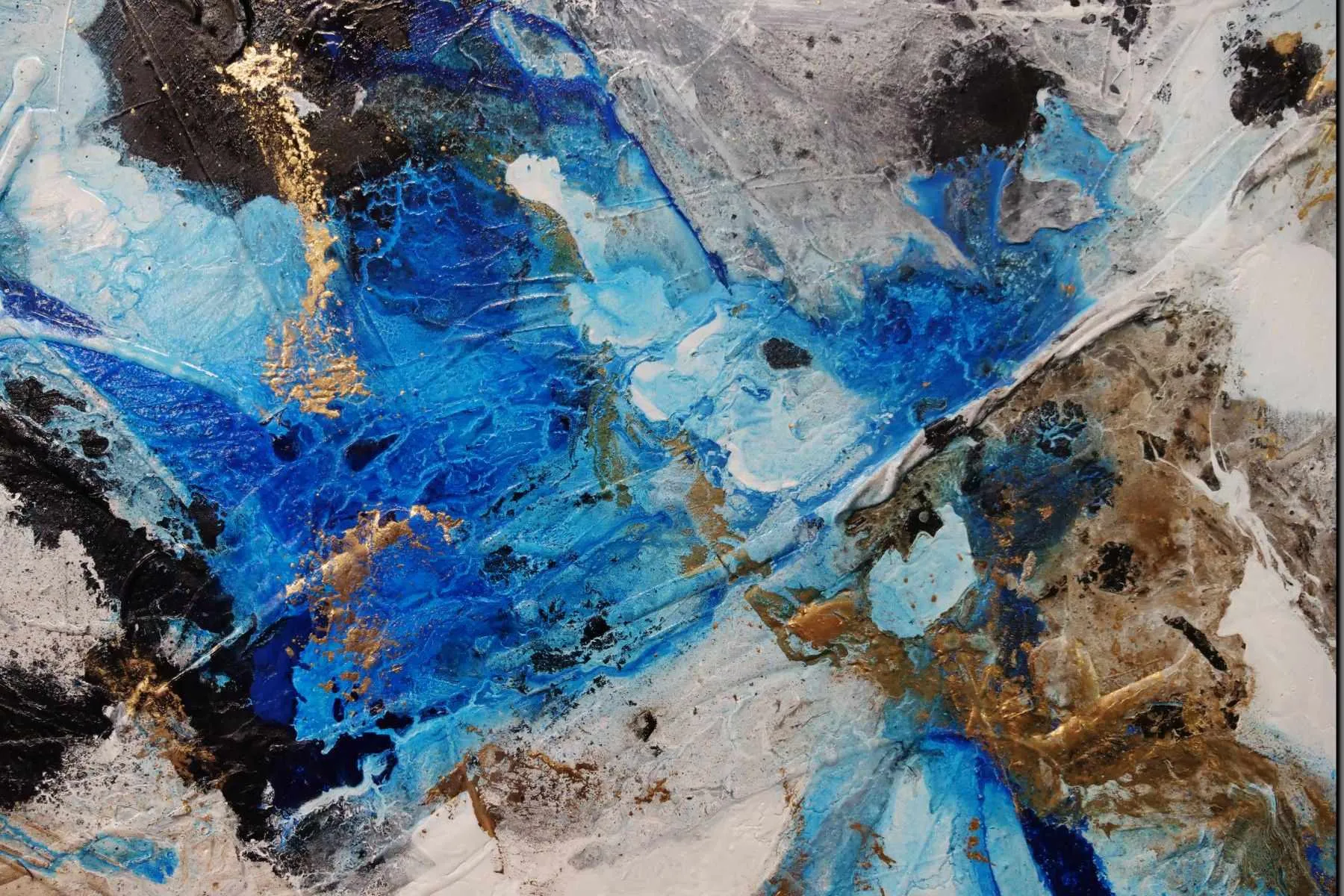 Coastal Grunge 250cm x 150cm Metallic Gold Blue Textured Abstract Painting (SOLD)