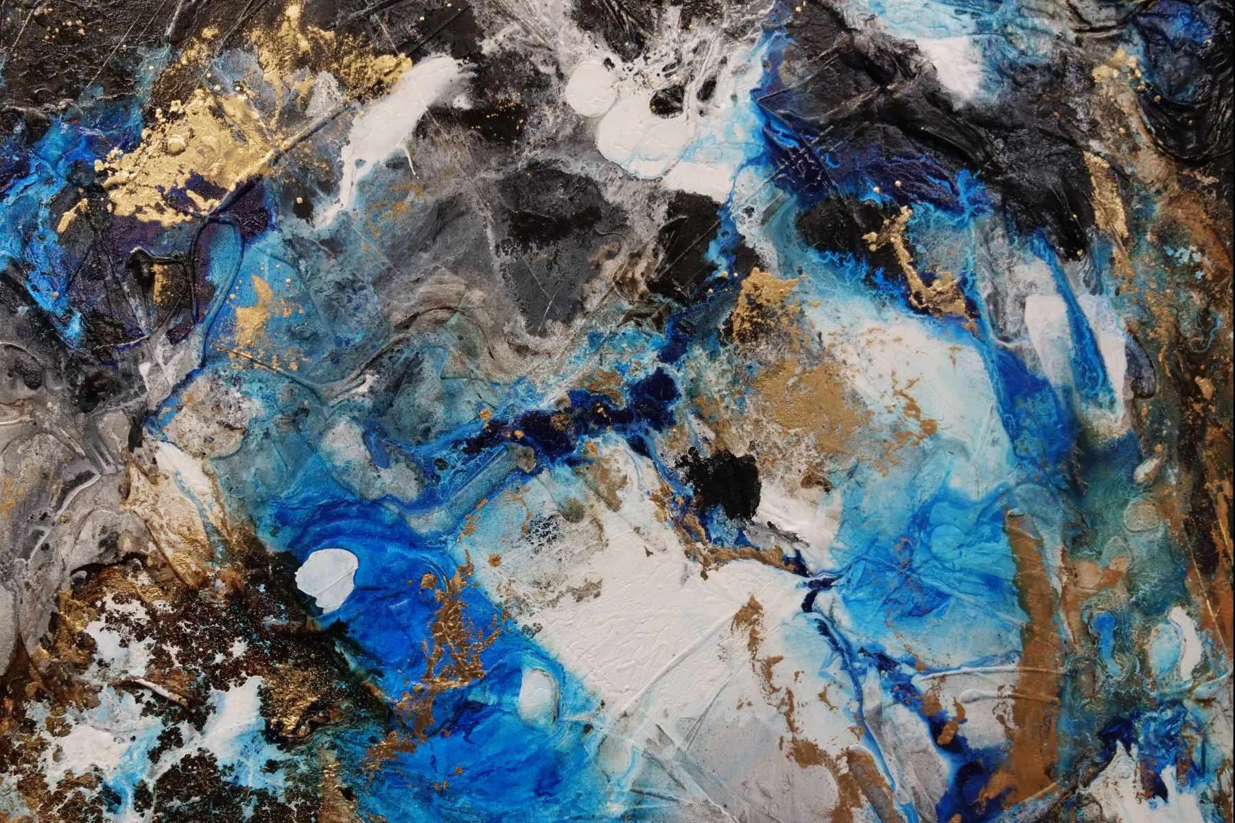 Coastal Grunge 250cm x 150cm Metallic Gold Blue Textured Abstract Painting (SOLD)