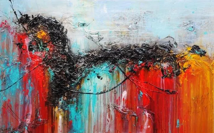 Cobalt Dash 160cm x 100cm Teal Red Abstract Painting (SOLD)