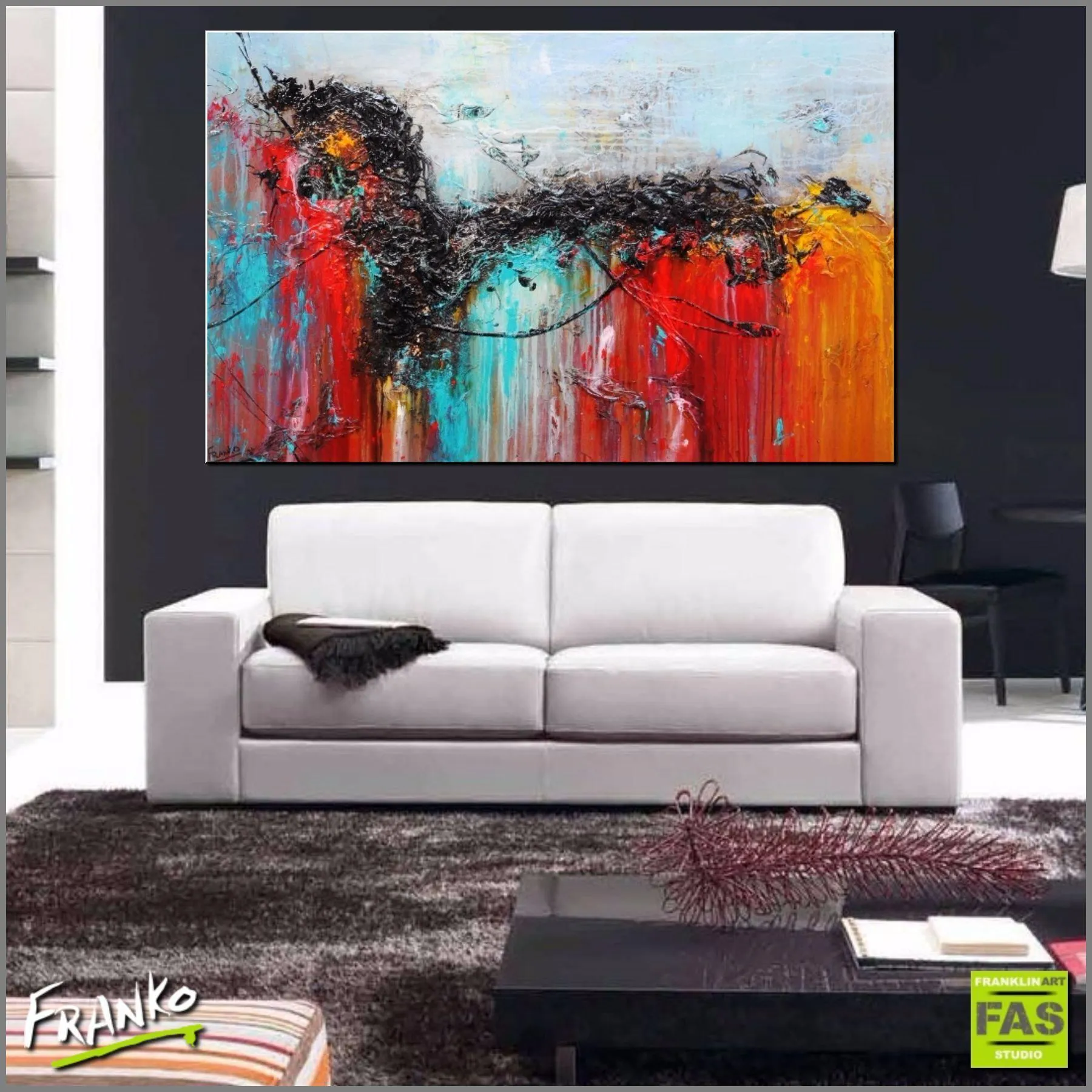 Cobalt Dash 160cm x 100cm Teal Red Abstract Painting (SOLD)