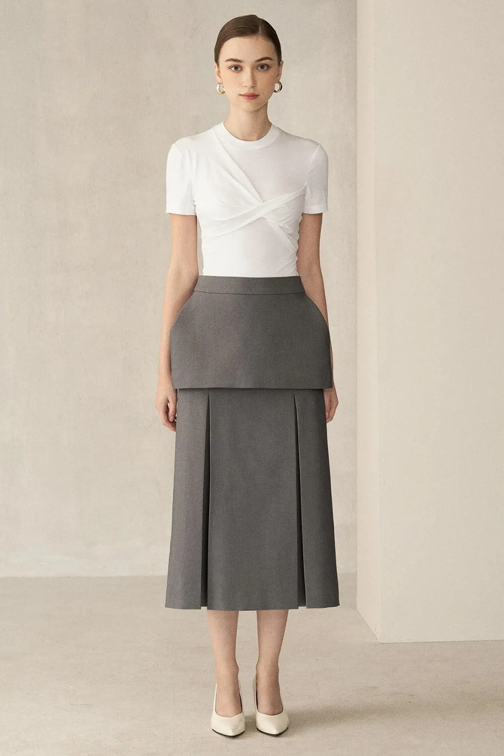 Colette Layered High Waist Polycotton Midi Skirt