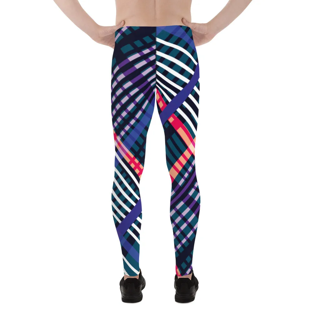 Colourful Plaid Printed Men's Leggings, Classic Tartan Plaid Print Meggings Compression Christmas Tights-Made in USA/EU/MX