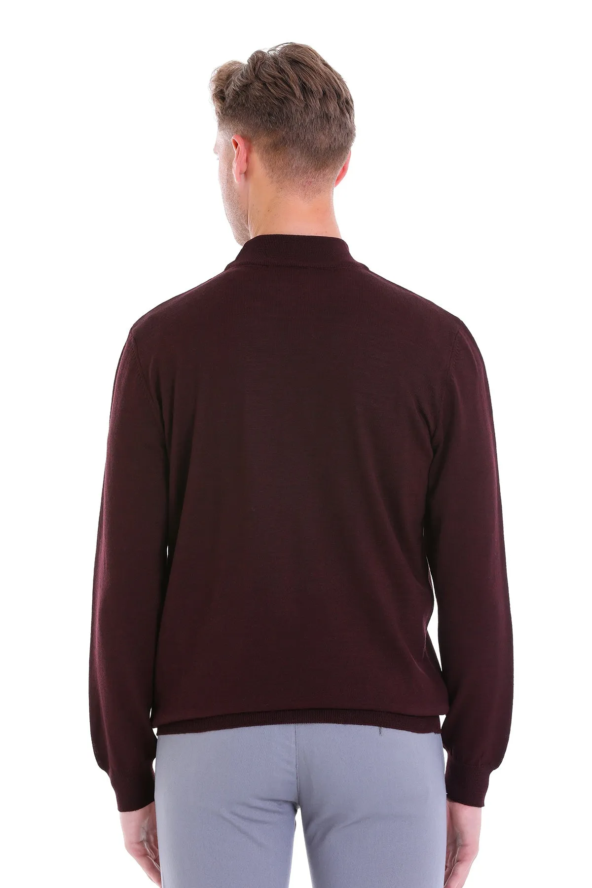 Comfort Fit Wool Blend Burgundy Mock Neck Sweater