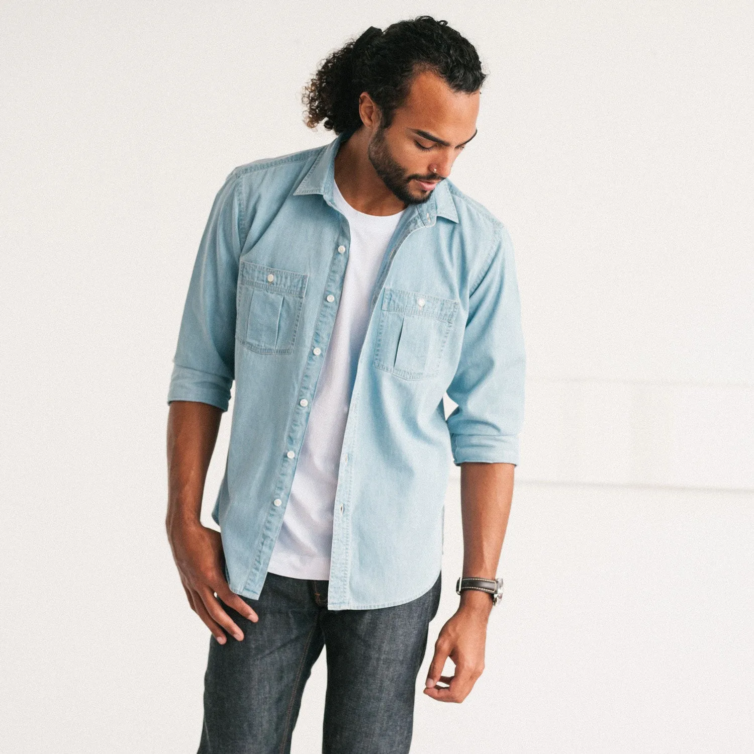 Craftsman Utility Shirt – Light Blue Cotton Denim