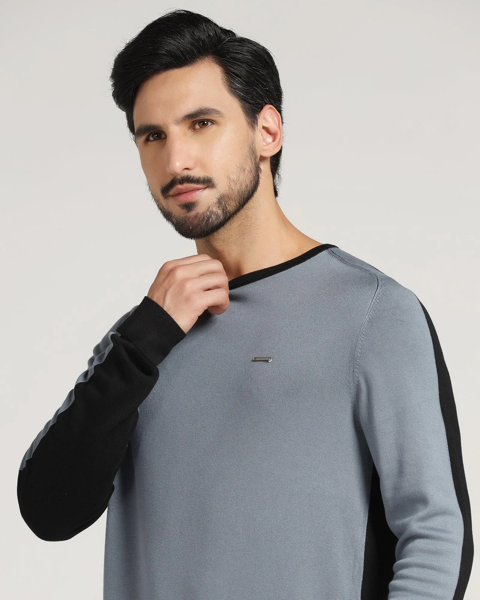 Crew Neck Black Solid Sweater - Joseph