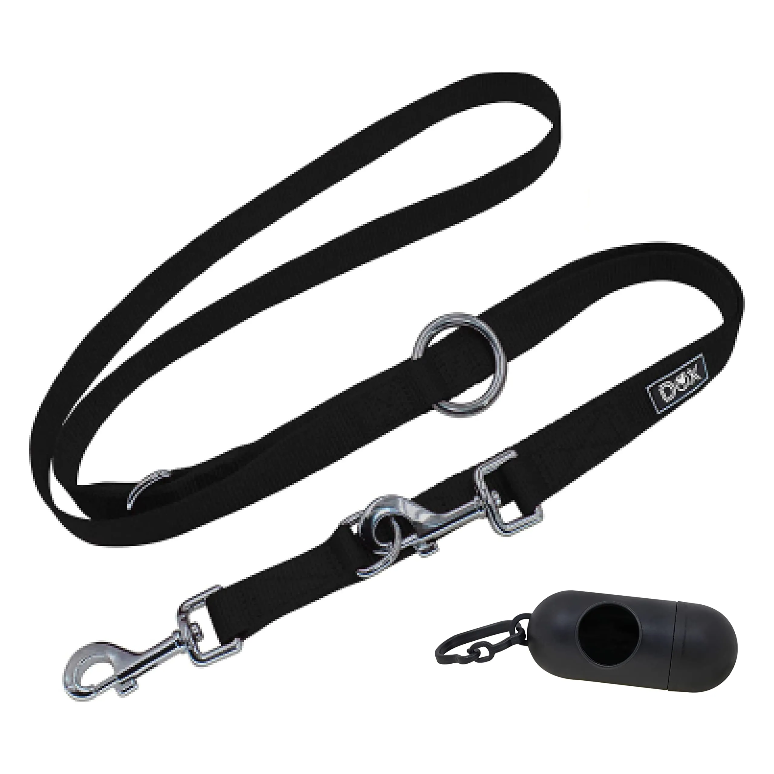 DDOXX Nylon Dog Leash, 3-Way Adjustable, 6.6 ft - for Dogs Large & Small - Double Dog