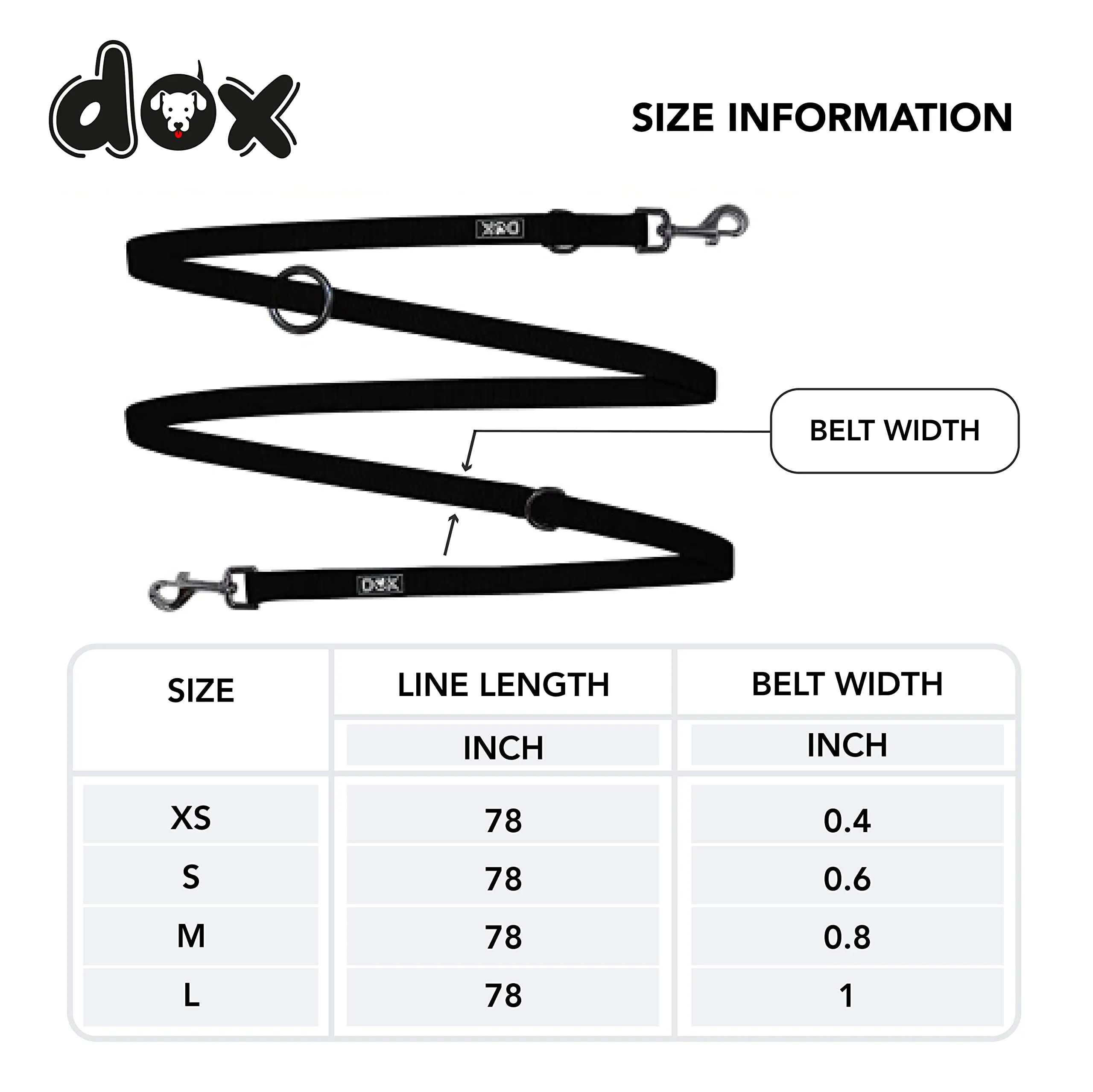 DDOXX Nylon Dog Leash, 3-Way Adjustable, 6.6 ft - for Dogs Large & Small - Double Dog