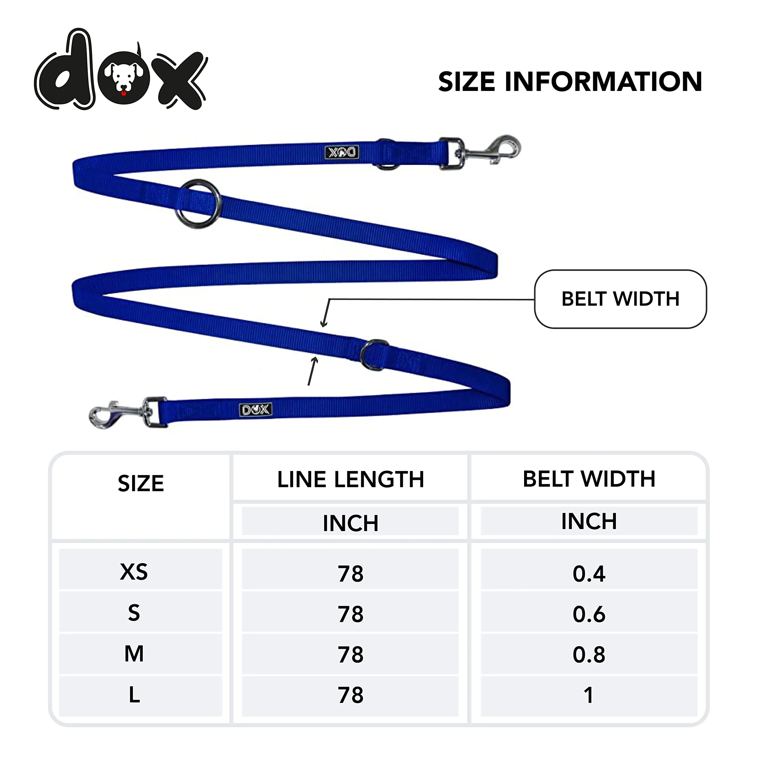 DDOXX Nylon Dog Leash, 3-Way Adjustable, 6.6 ft - for Dogs Large & Small - Double Dog