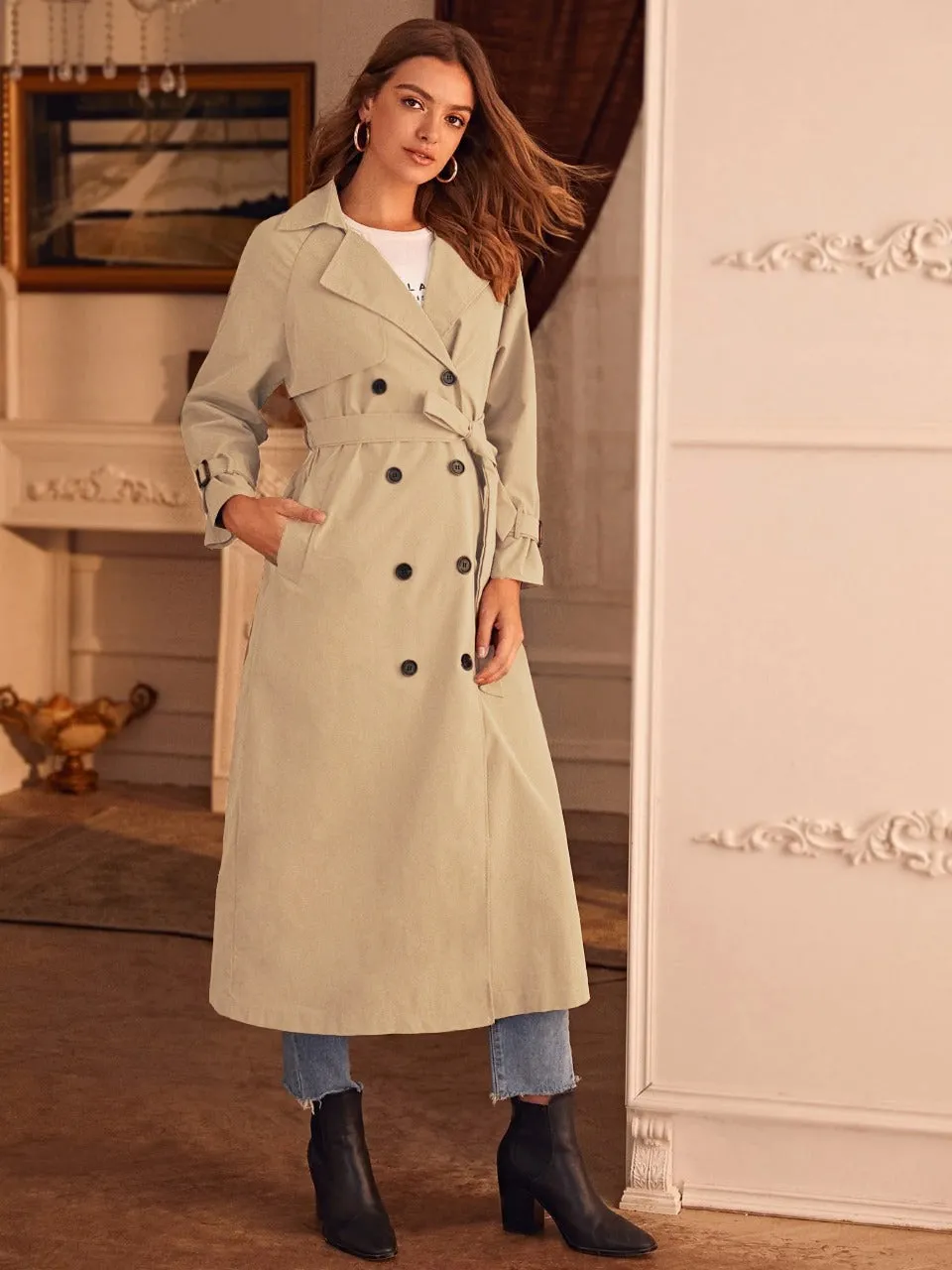 Double Breasted Belted Trench Coat