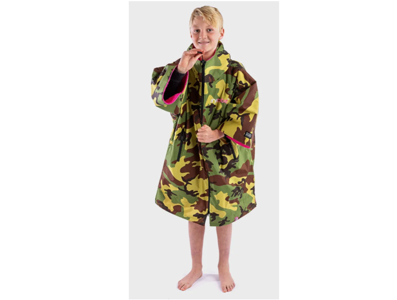 Dryrobe Advance Kids Short Sleeve - 5-9 Years - Camo/Pink