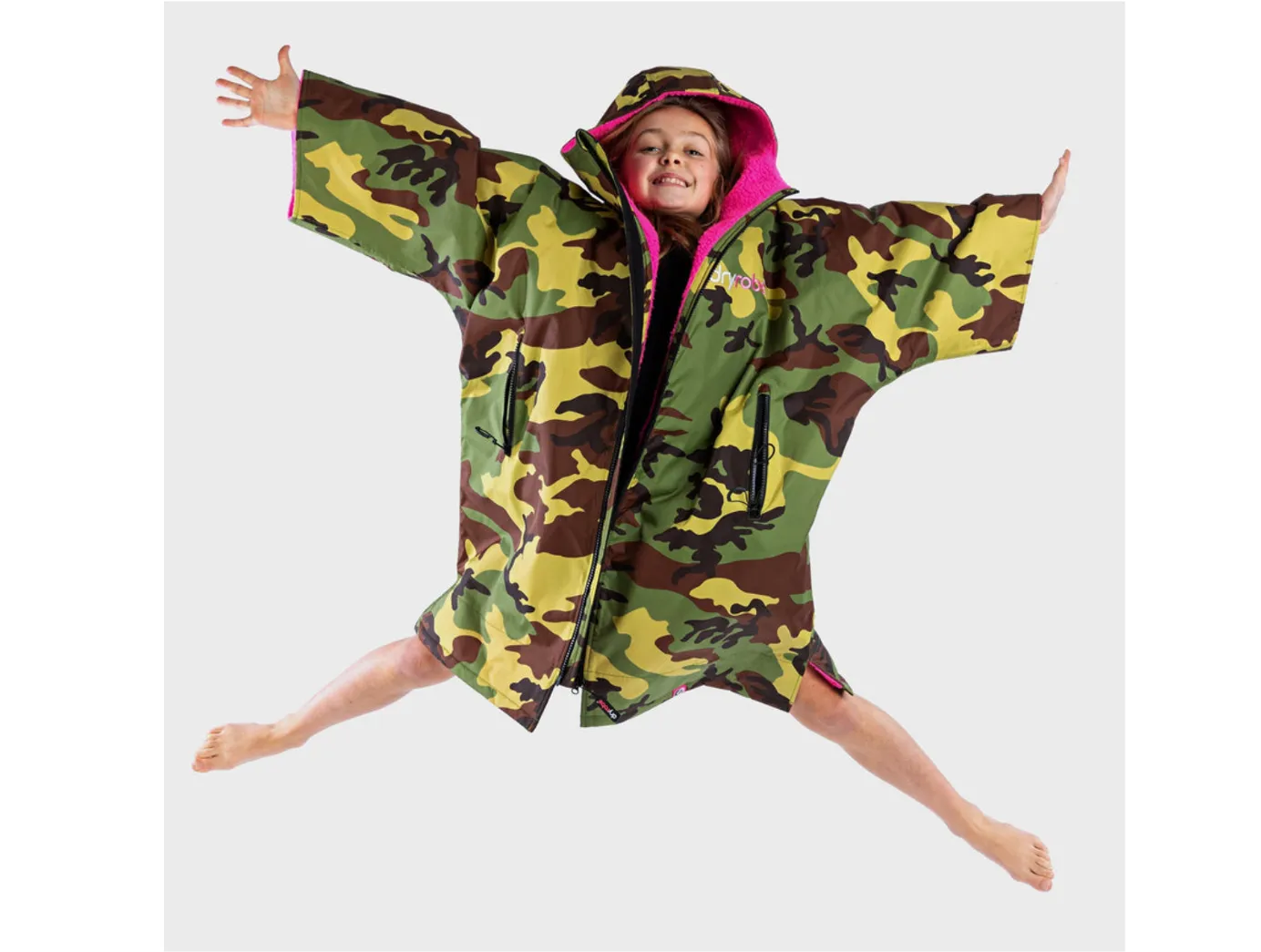 Dryrobe Advance Kids Short Sleeve - 5-9 Years - Camo/Pink