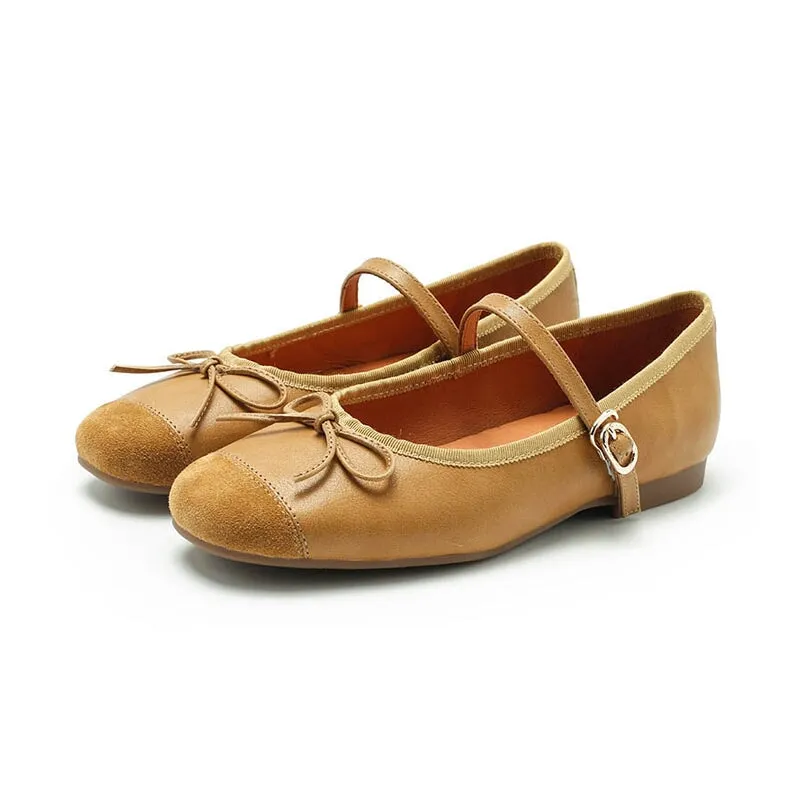 Dwarves Handmade Sheepskin Women's Michaela Mary Jane Flats in Khaki/Green/Apricot/Black