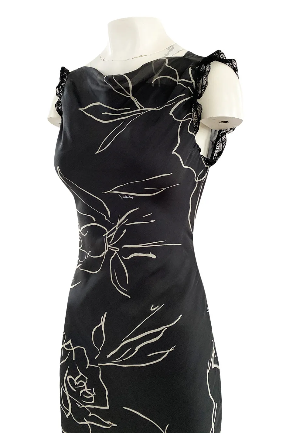 Early 2000s Valentino Roma Bias Cut Tied & Backless Graphic Floral Print Silk Dress