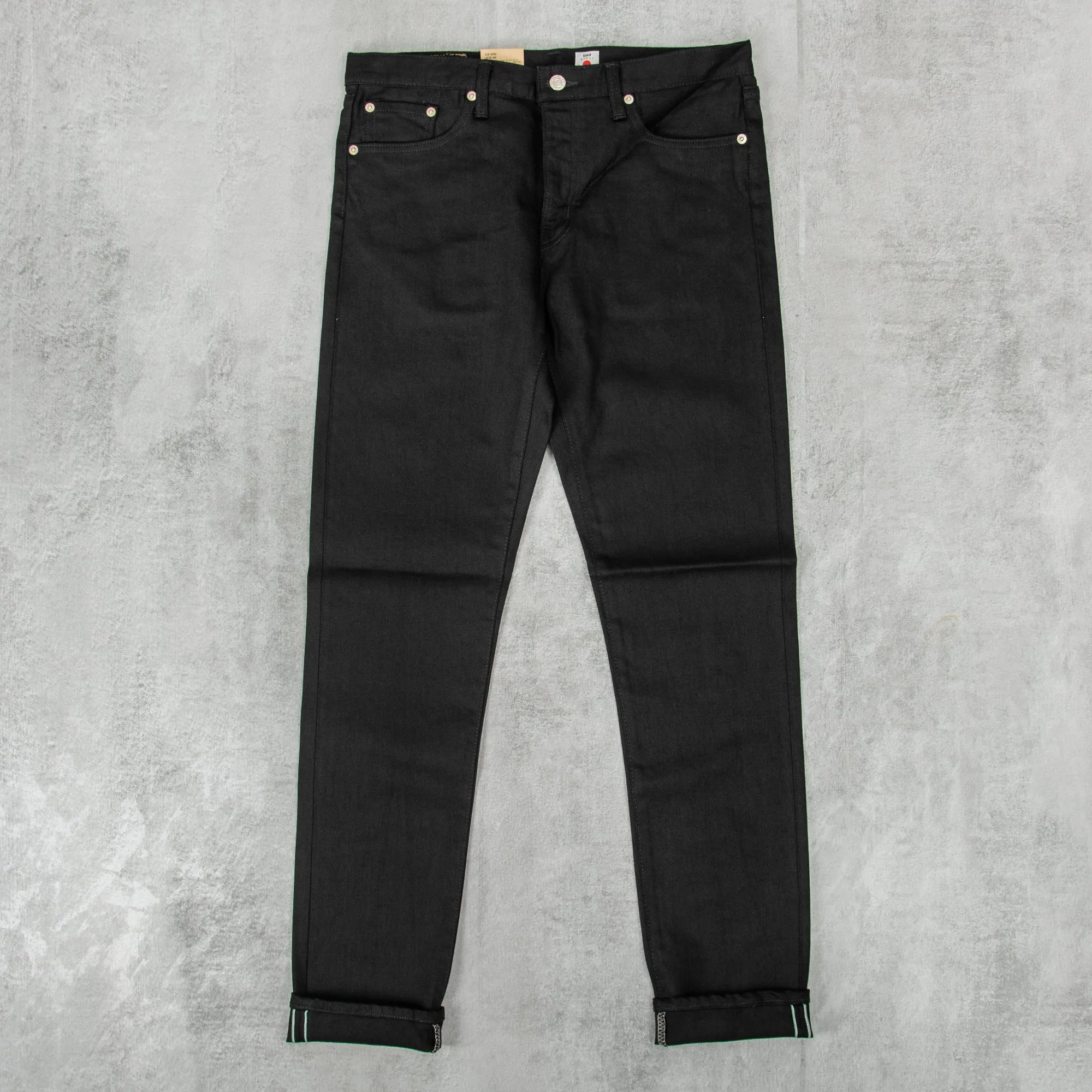 Edwin Slim Taper Kaihara Black x Black Green White Selvage