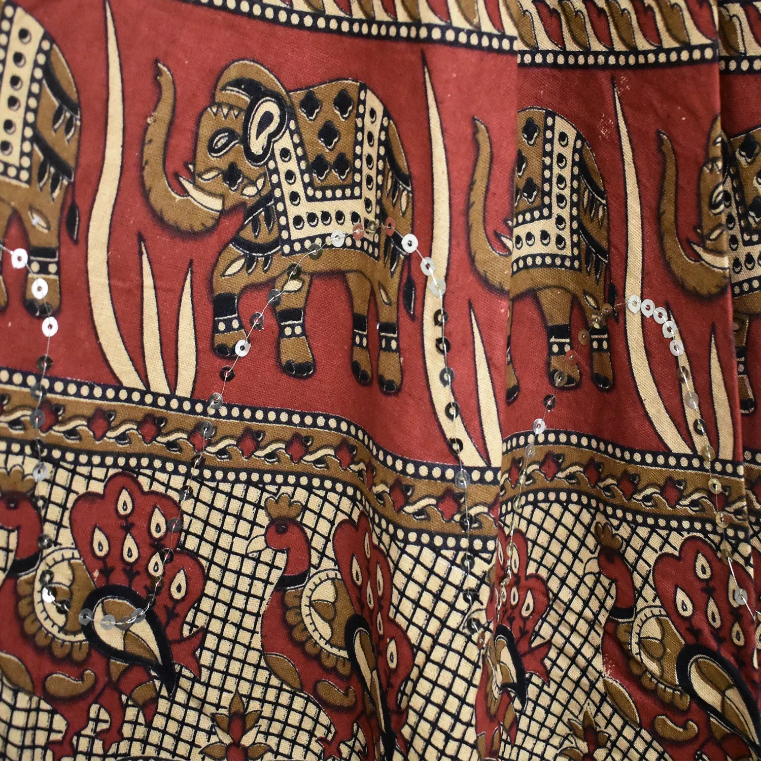 Elephant Pattern Brown Long Cotton Skirt