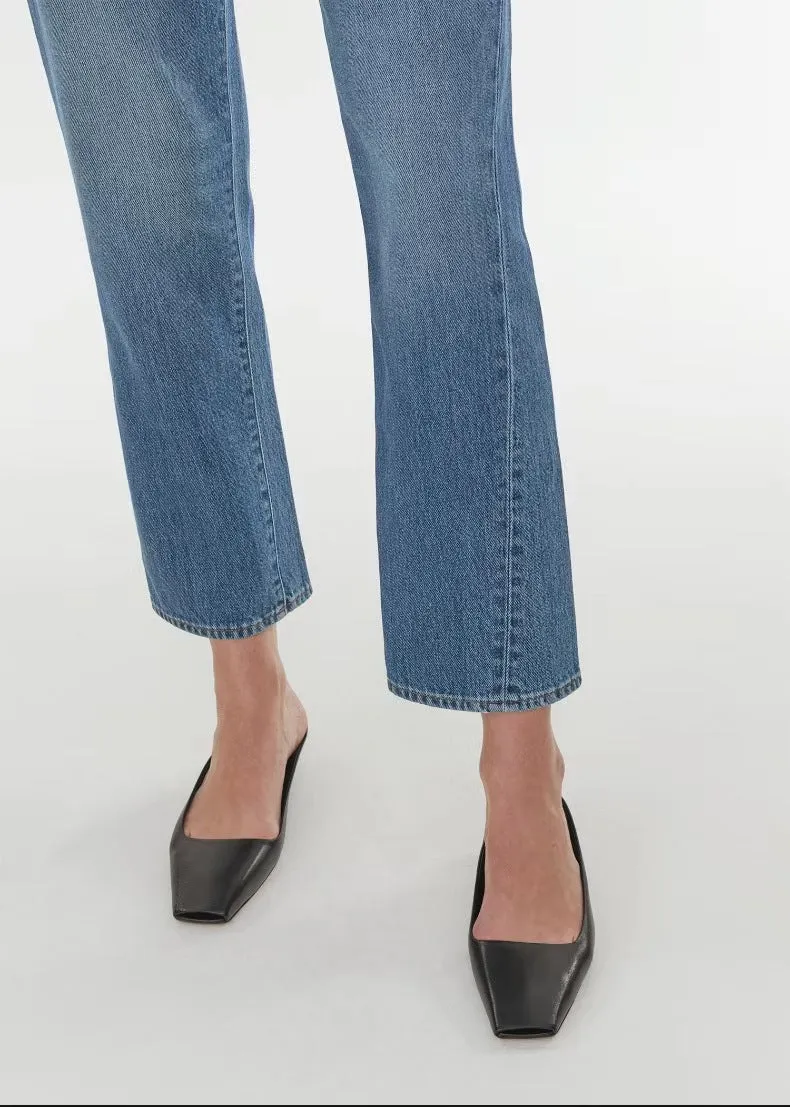 European And American High Waist Stretch Twisted Straight Cropped Jeans