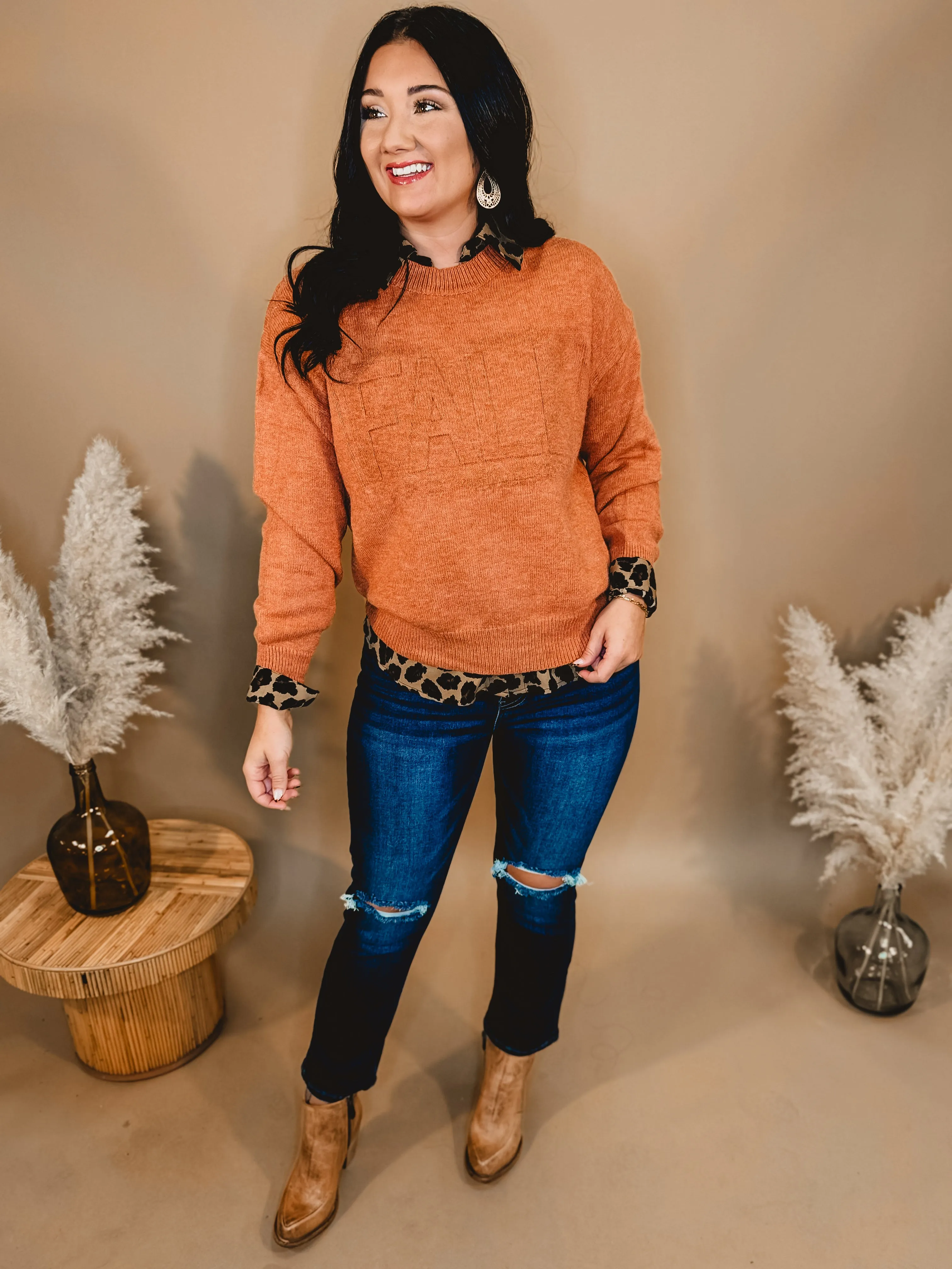 Fall Embossed Sweater - Rust