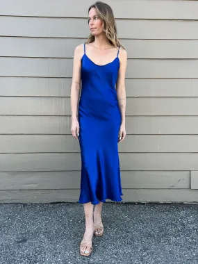 Farrah Slip Dress in Vintage Satin - Sapphire