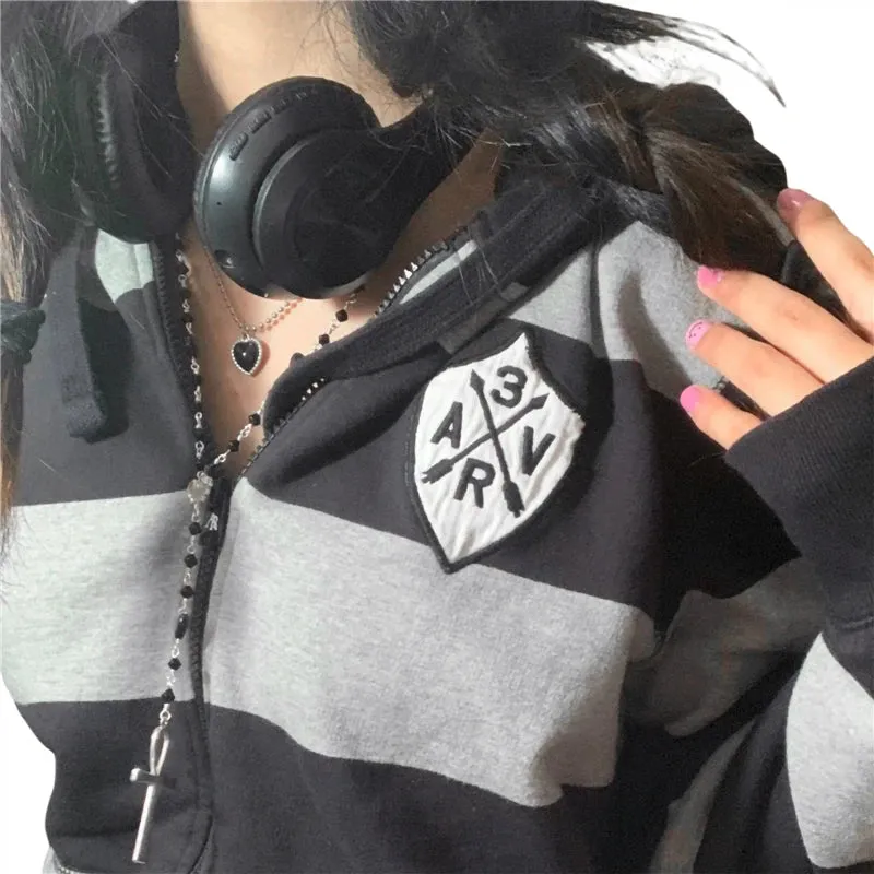 Fashionkova 2000s Hoodie Goth Aesthetic Clothes Fairy Grunge Zipper Long Sleeve Tops with Pockets y2k Sweatshirt Women Streetwear