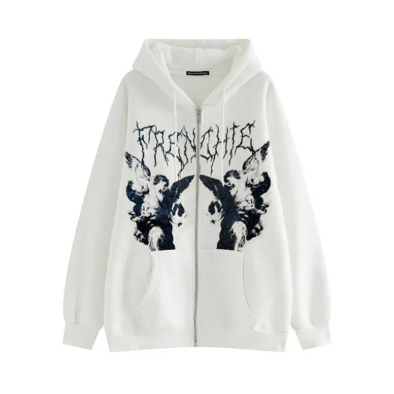 Fashionkova grunge dti New Hoodie Sweater Women's Loose Street Sports Zipper Cardigan Coat Trendy