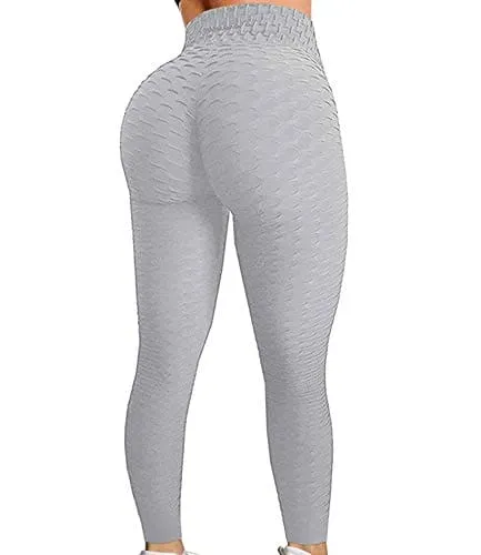 FITTOO Women's High Waist Yoga Pants Tummy Control Scrunched Booty Leggings Workout Running Butt Lift Textured Tights Peach Butt Grey