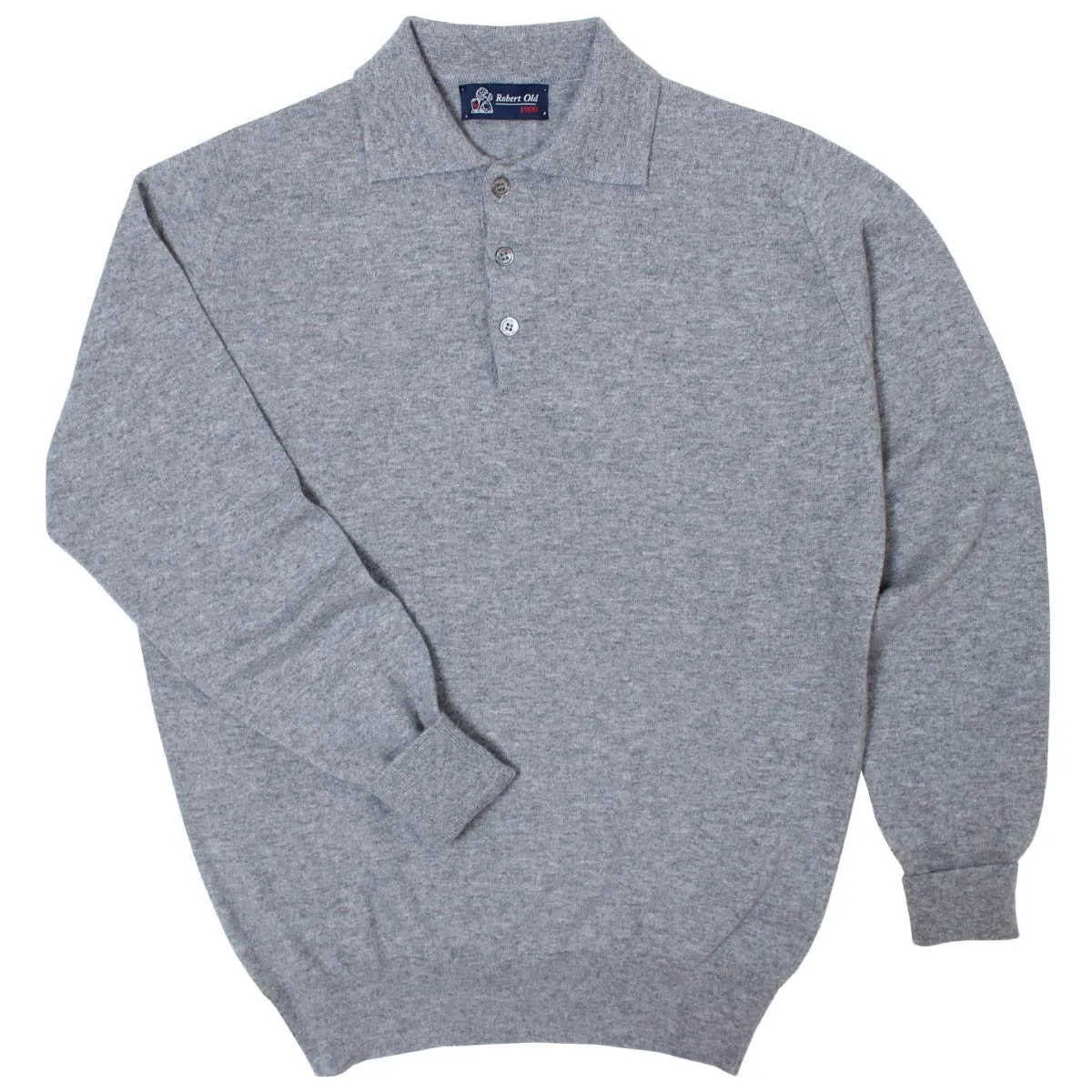 Flannel Oban 3 button 2ply Cashmere Polo Sweater