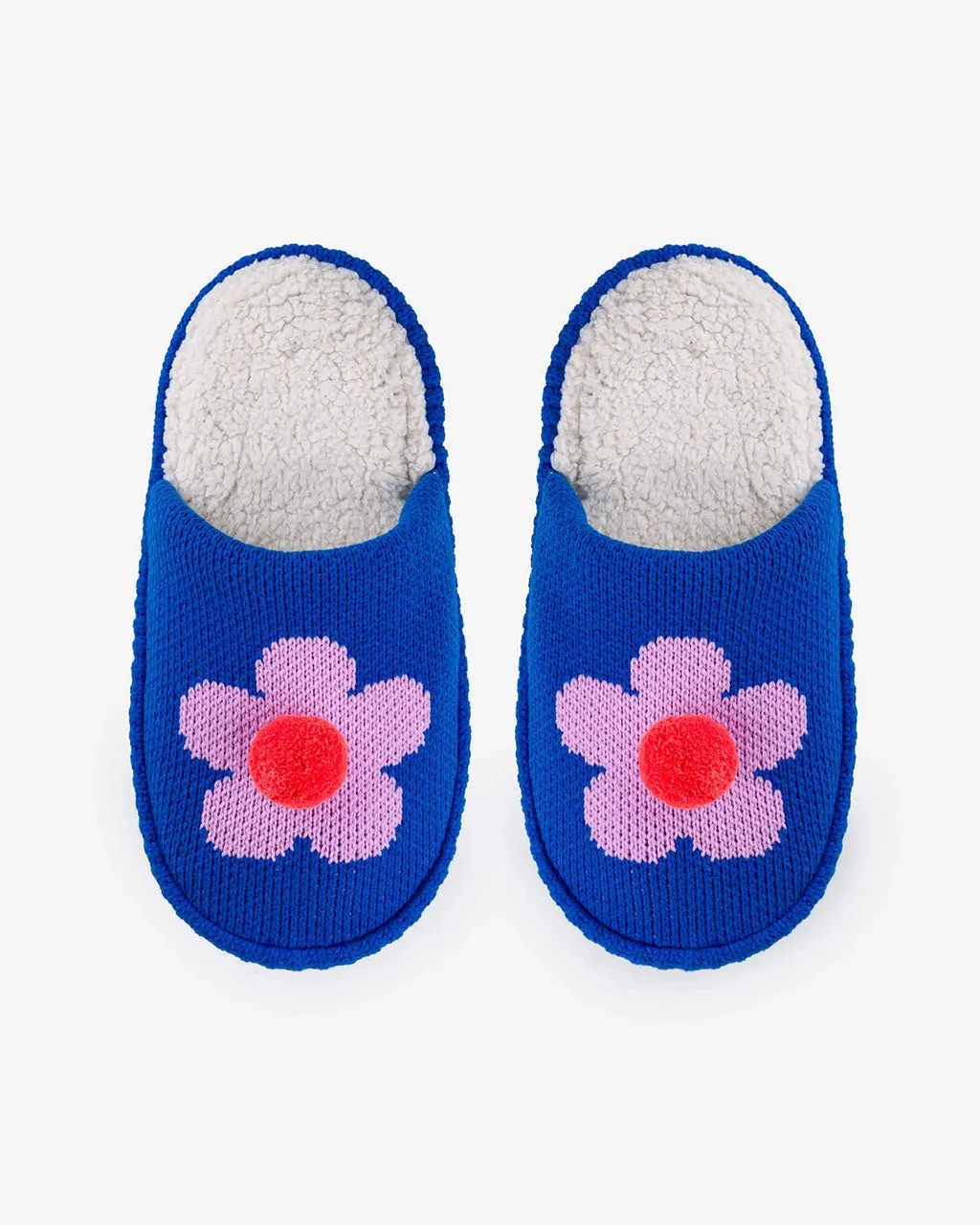 Flower Pom Slide Slippers - Cobalt