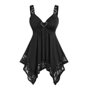 Funki Buys | Shirts | Women's Gothic Lace Hanky Hem Shirt