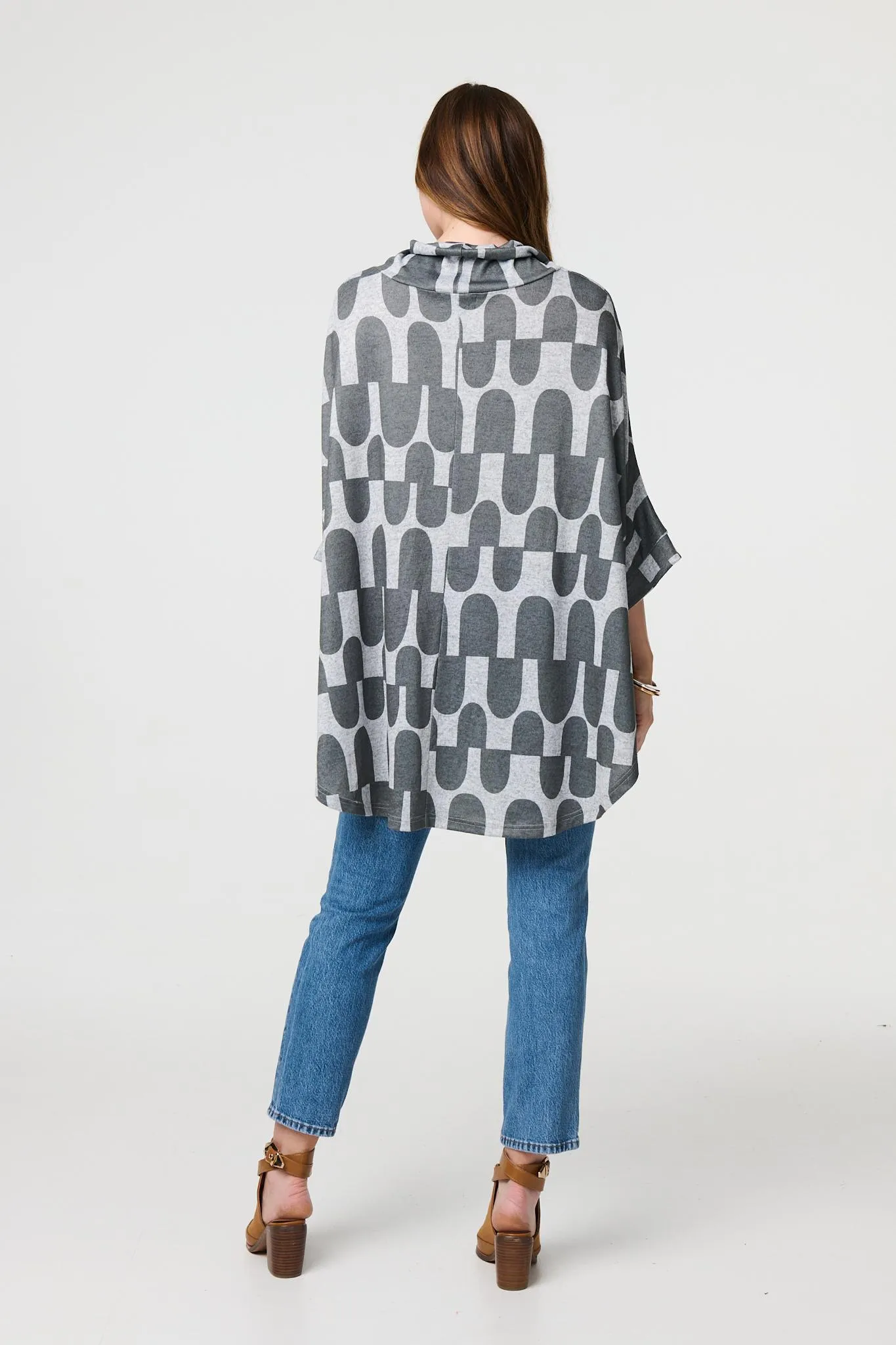 Geo Print Roll Neck Oversized Top