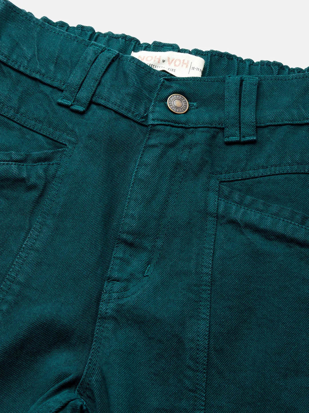 Girls Green Front Pocket Straight Jeans