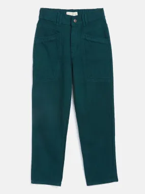 Girls Green Front Pocket Straight Jeans