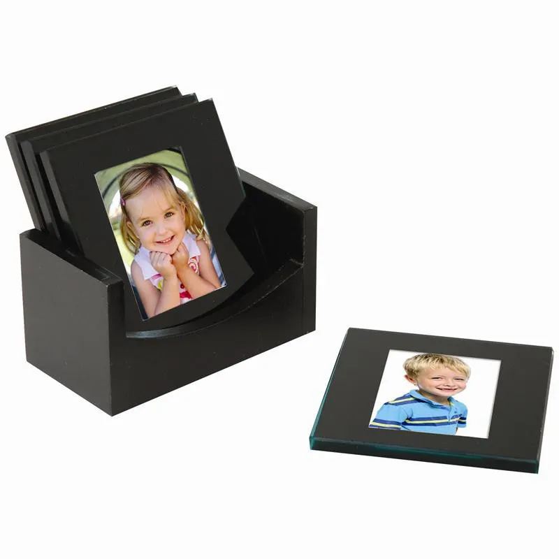 Glass Photo Coasters - Black (Set of 4)